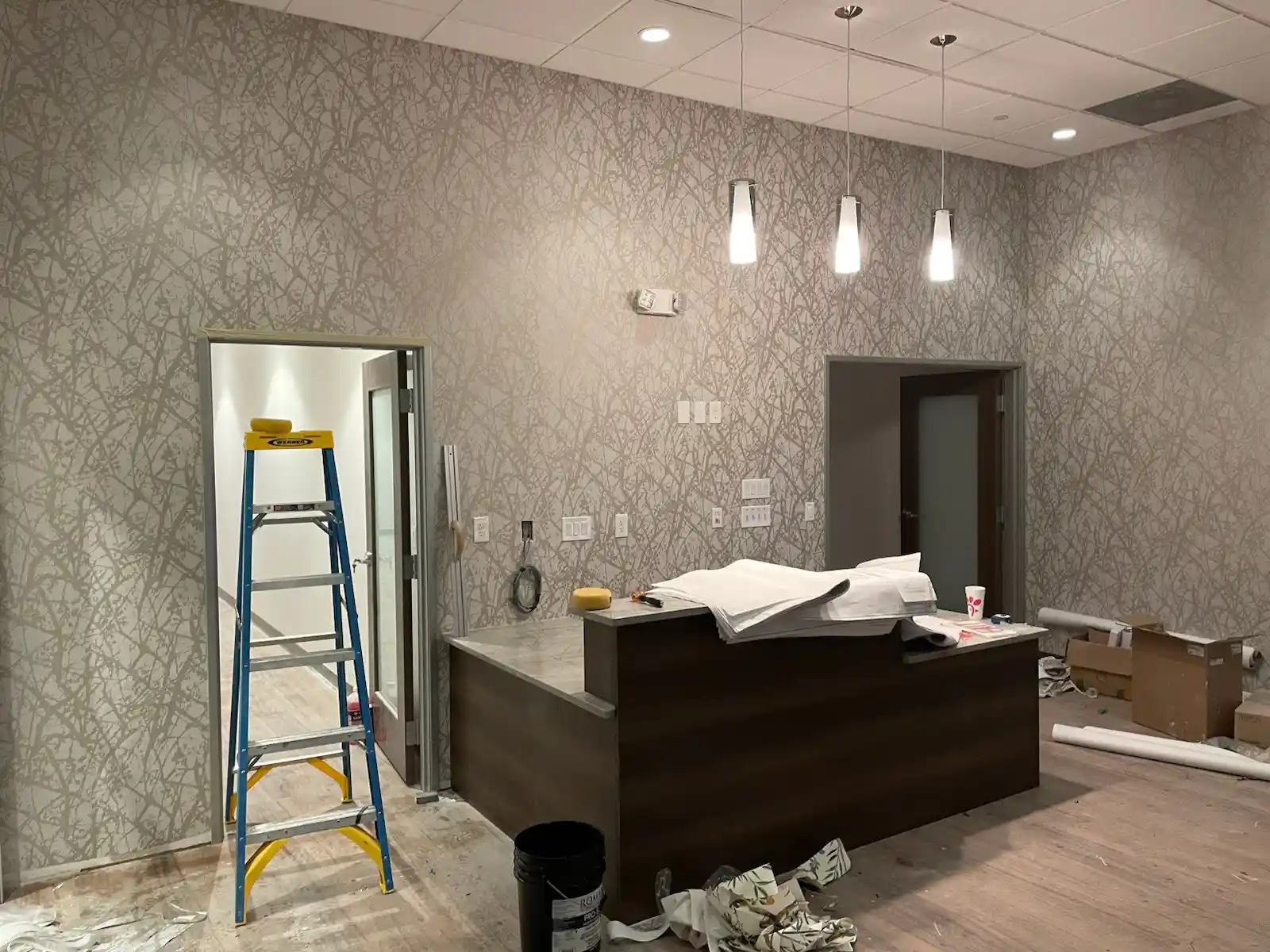 Professional wallcovering installation in a dining room near Washington DC